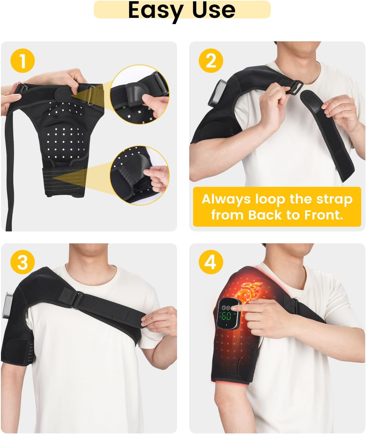 Red Light Therapy for Shoulder with Vibration Massage, 660nm 850nm Near Infrared Light Therapy Shoulder Wrap, 5000mAh Cordless Heated Should