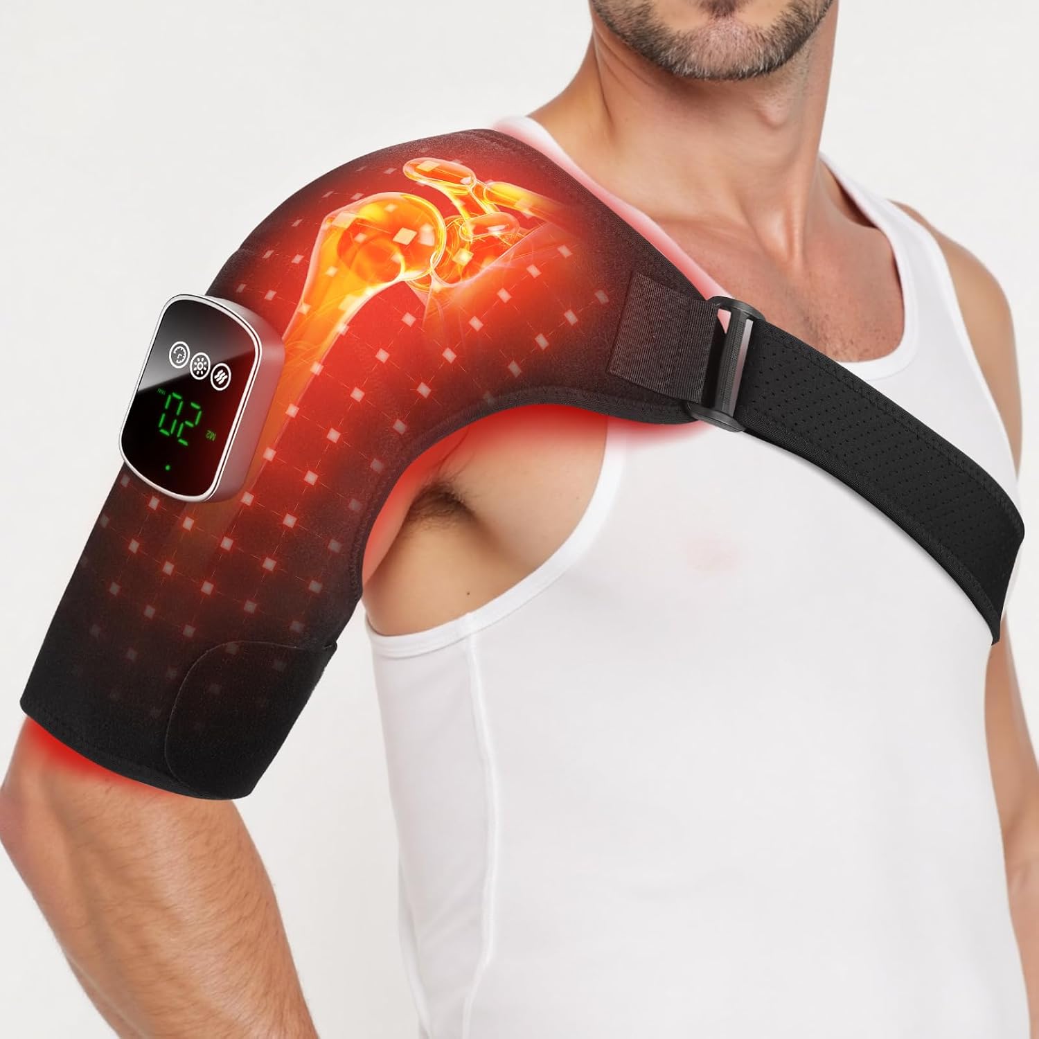 Red Light Therapy for Shoulder with Vibration Massage, 660nm 850nm Near Infrared Light Therapy Shoulder Wrap, 5000mAh Cordless Heated Should