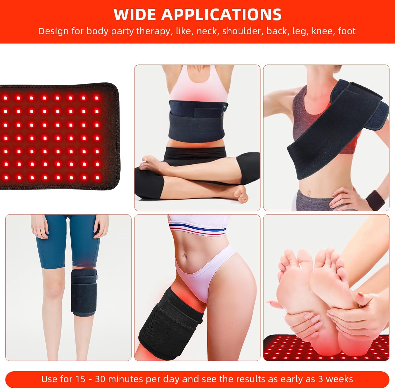 Red Light Therapy Pad for Body Back Knee Shoulder Hands Feet Portable 660nm 850nm Home Use 3 Chips in 1 Infrared Wrap Belt Gift for Women Me