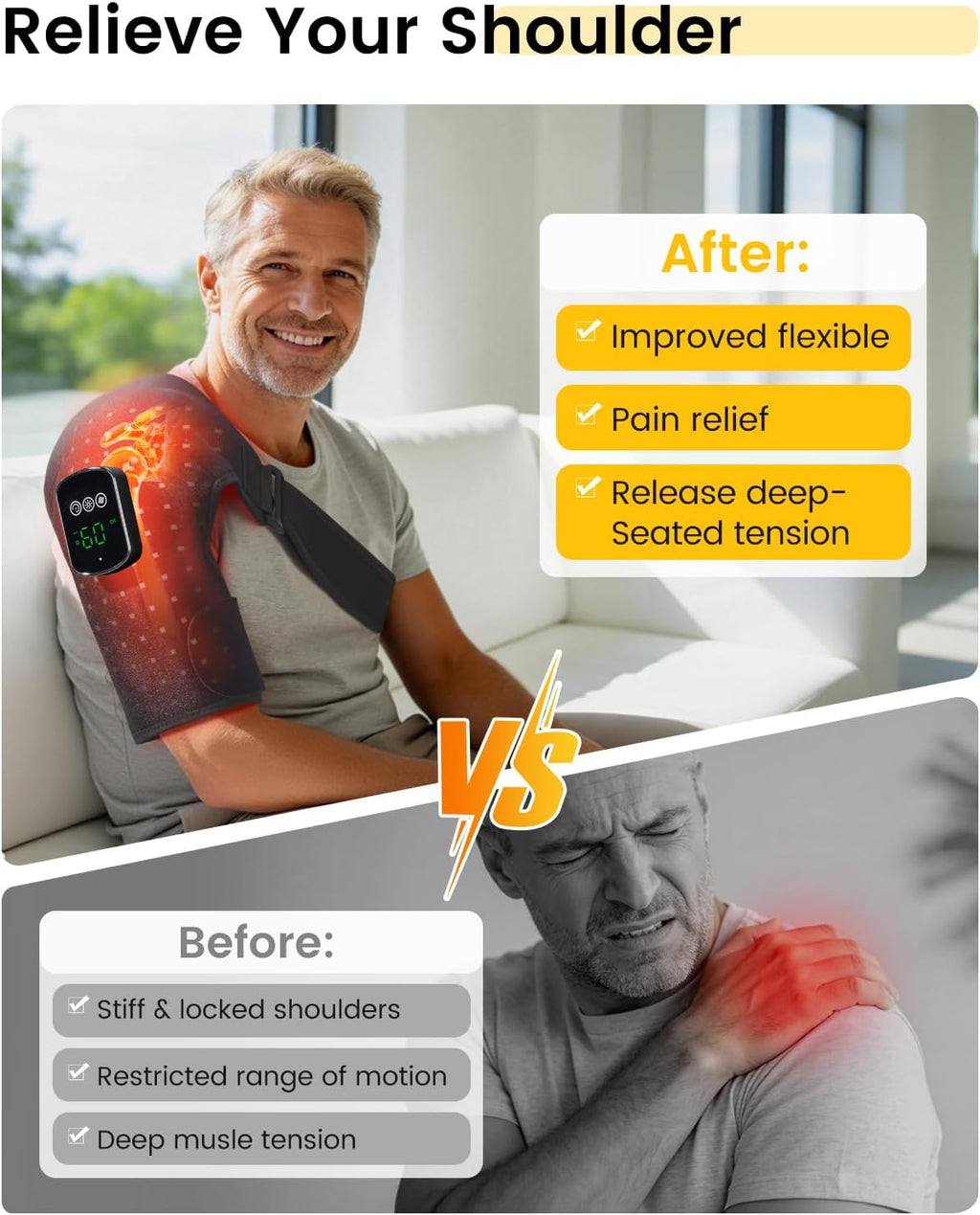 Red Light Therapy for Shoulder with Vibration Massage, 660nm 850nm Near Infrared Light Therapy Shoulder Wrap, 5000mAh Cordless Heated Should