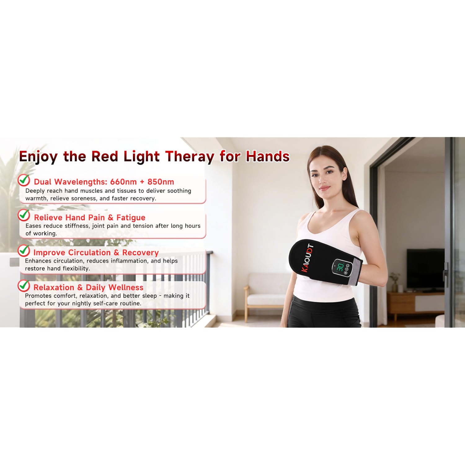 Cordless Red Light Therapy Glove for Hand, 5000mAh Rechargeable Dual-Sided 112 LEDs 660nm&850nm Infrared Light Therapy Device for Hand Finge