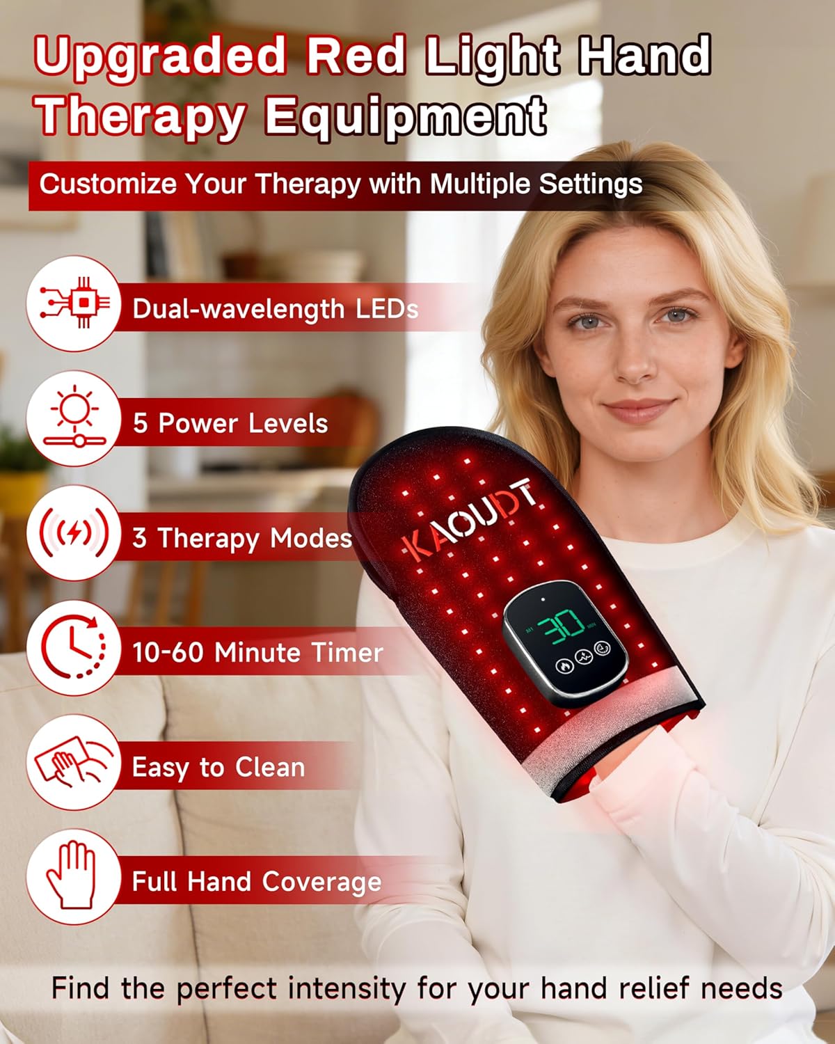 Cordless Red Light Therapy Glove for Hand, 5000mAh Rechargeable Dual-Sided 112 LEDs 660nm&850nm Infrared Light Therapy Device for Hand Finge