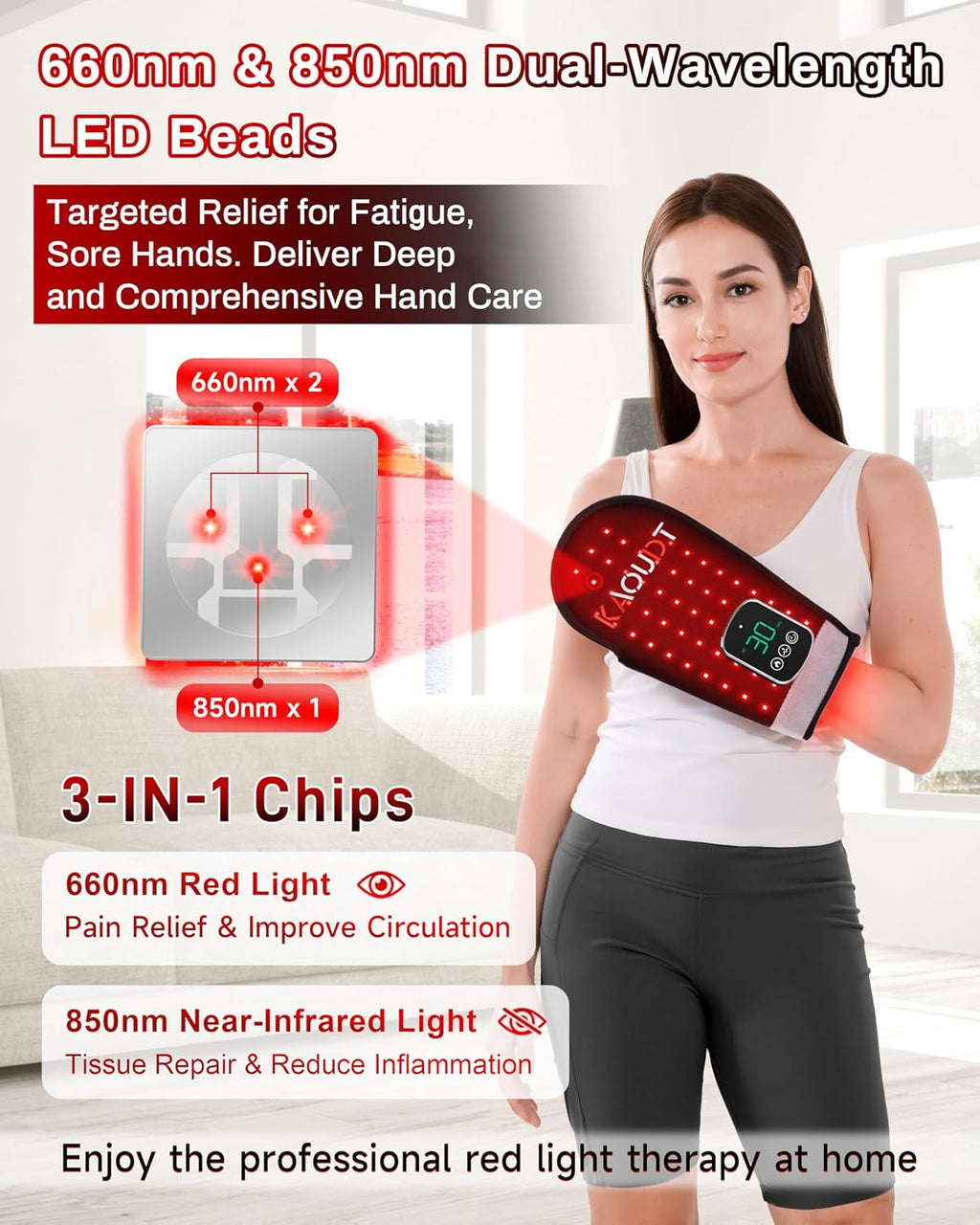 Cordless Red Light Therapy Glove for Hand, 5000mAh Rechargeable Dual-Sided 112 LEDs 660nm&850nm Infrared Light Therapy Device for Hand Finge