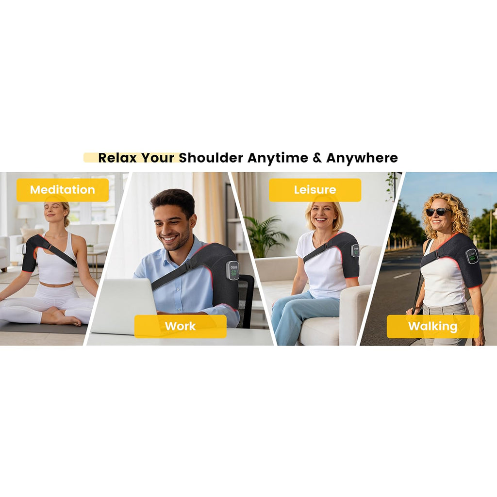Red Light Therapy for Shoulder with Vibration Massage, 660nm 850nm Near Infrared Light Therapy Shoulder Wrap, 5000mAh Cordless Heated Should