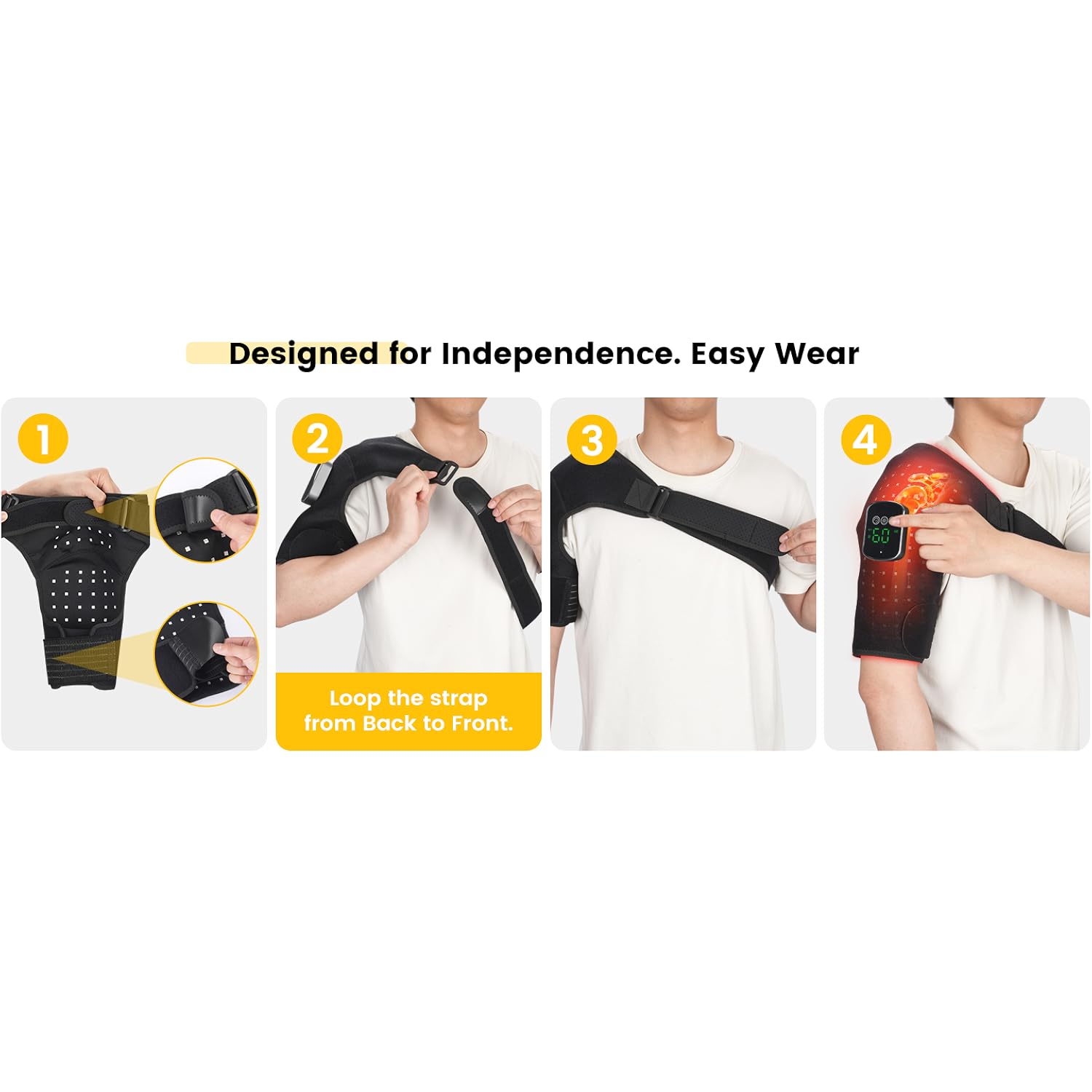 Red Light Therapy for Shoulder with Vibration Massage, 660nm 850nm Near Infrared Light Therapy Shoulder Wrap, 5000mAh Cordless Heated Should