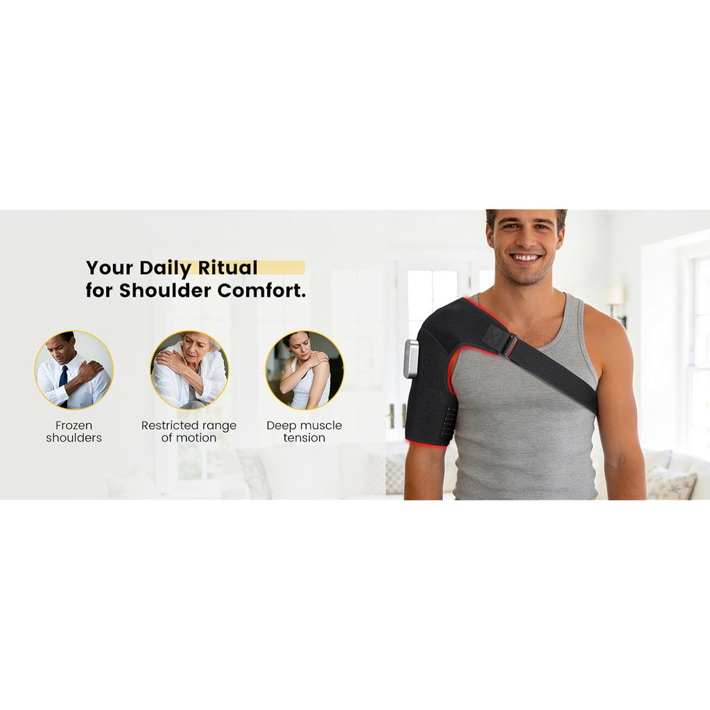 Red Light Therapy for Shoulder with Vibration Massage, 660nm 850nm Near Infrared Light Therapy Shoulder Wrap, 5000mAh Cordless Heated Should