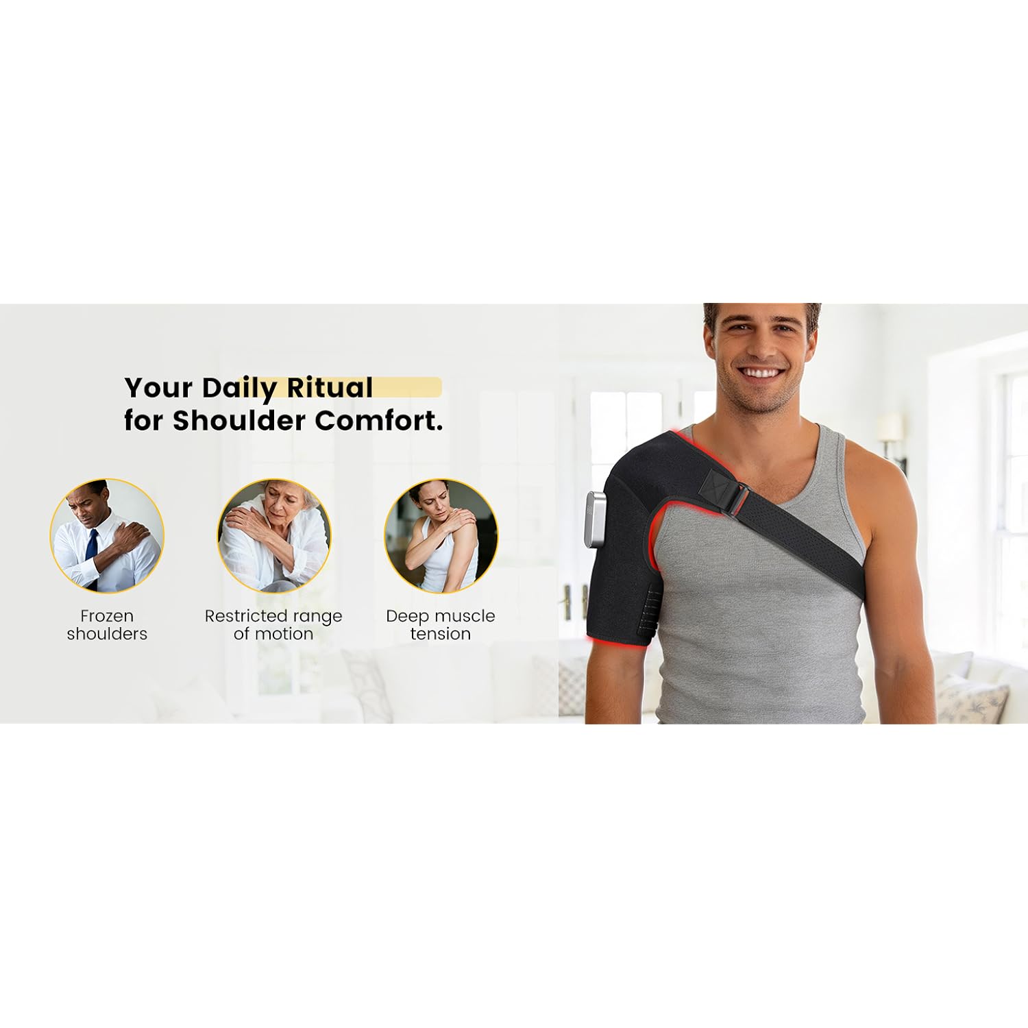 Red Light Therapy for Shoulder with Vibration Massage, 660nm 850nm Near Infrared Light Therapy Shoulder Wrap, 5000mAh Cordless Heated Should