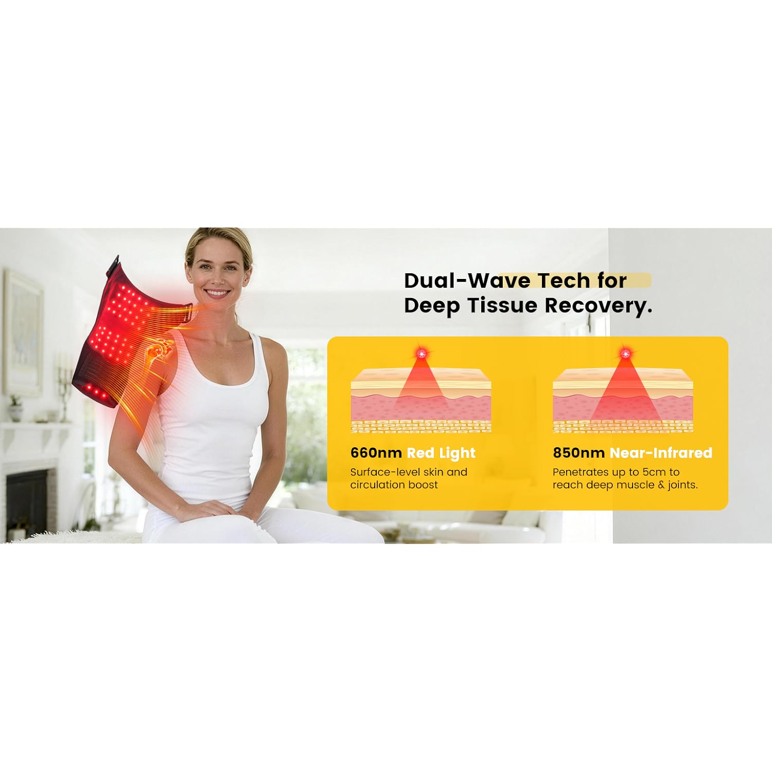 Red Light Therapy for Shoulder with Vibration Massage, 660nm 850nm Near Infrared Light Therapy Shoulder Wrap, 5000mAh Cordless Heated Should