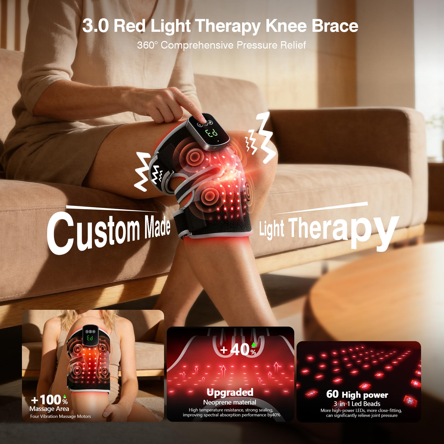 LumaPeak FLEX Cordless Red Light Knee Wrap — Heat + Vibration Secondary image