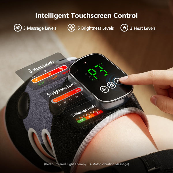 LumaPeak FLEX Knee Wrap touchscreen heat brightness and massage controls