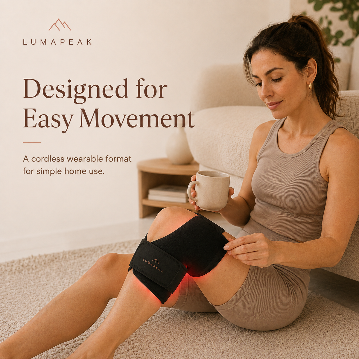 LumaPeak Flex Knee Wrap cordless easy-movement at-home routine