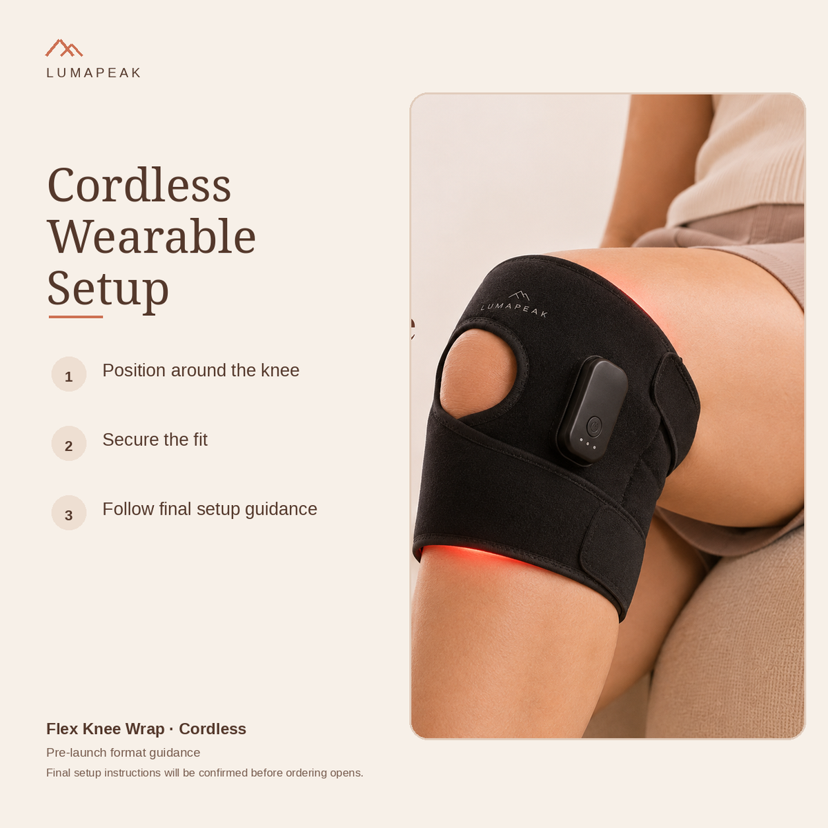 LumaPeak Flex Knee Wrap cordless wearable setup guidance