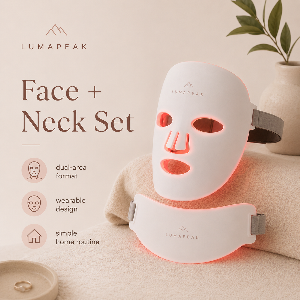 LumaPeak Glow Face and Neck Set dual-area wearable light format