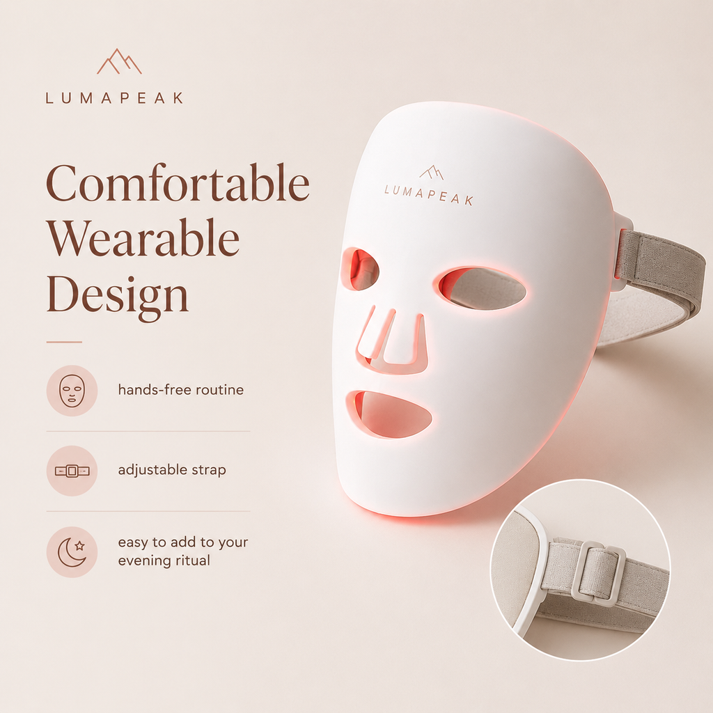 LumaPeak Glow Mask wearable design and adjustable strap